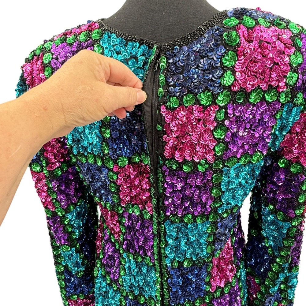 Vintage Sequin Patchwork Blazer Jacket Women's Re… - image 7